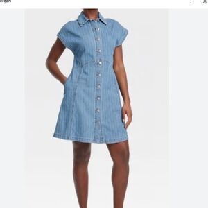 Universal Thread Denim Button Front Shirt Dress Medium Wash Flounce Skirt
